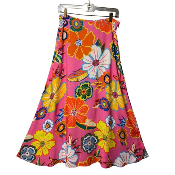 Farm Rio Anthrologie Midi Skirt Viscose Size M Bright Floral Size M Boho Indie - Picture 4 of 10